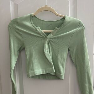 Urban Outfitters Light Green Ribbed Button Down Shirt